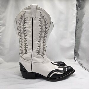 Tony Lama White Black‎ Wingtip Western Boots Women cowgirl/cowboy boots 8 1/2EE